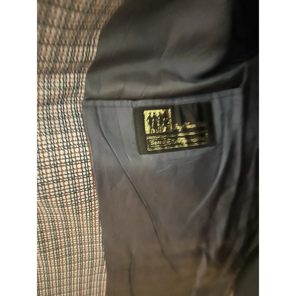 Vtg 70s Blue Gray Maroon Plaid Double Knit Golf Sport Coat Jacket Blazer 40 L